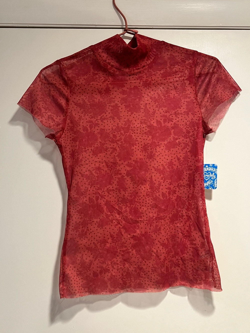 Free People Floral Mesh Short-Sleeve Mock Neck Top. Size S. NWT